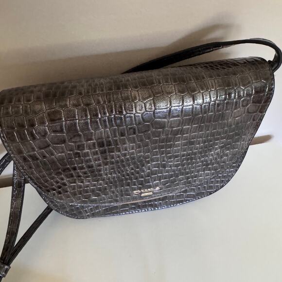 Dune London Edellie Grey Croc Front Flap Snap Detail Crossbody Bag - Picture 10 of 12